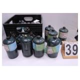 Black Crate W/ 11 Small Propane Tanks