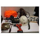 Grey Tote W/ Hard Hat ~ Black & Decker Drill ~