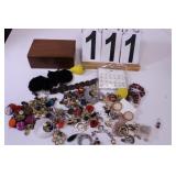 Flat w/ Wooden Jewelry Box of Earrings