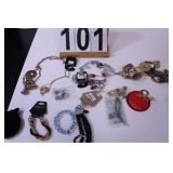 Flat of Jewelry w/  Blue Beaded Bracelet