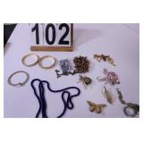 Flat of Jewelry w/  Blue Necklace