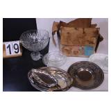 Clear Tote W/ VTG Punch Bowl W/ Cups - Clear Bowls