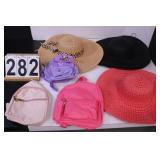 6 Straw Hats - 3 Back Pack Purses (New)