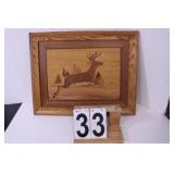 Inlaid Wood Deer Picture 16.5" X 21"