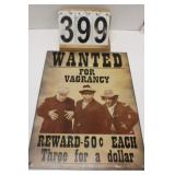 Wanted Metal Sign 17.5" X 12.5"