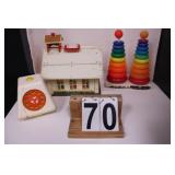 Box of Fisher Price Toys w/ School House ~