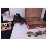 Metal Case Of VTG Roller Skates W/ Wood -