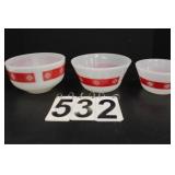 Set of 3 Federal Glass Bowls Red Gingham Pattern