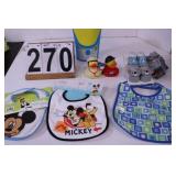 Group Of Baby Items W/ Disney Bib - Socks-]