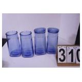 (4) Blue Jars 2 W/ Lids