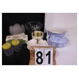 Box w/ Enameled Cast Iron Bowls ~ Clear Glass Bowl