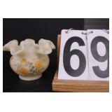 Fenton Yellow Ruffled Vase Hand Painted Floral