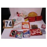 Box w/ Uno ~ Dominoes ~ Racquets ~ Peg Game