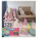 Box of Easter Decor w/ Wooden Bunnies ~ Bear ~
