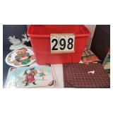 Red Tote W/ Christmas Decor ~ Place Mats ~ Sled -