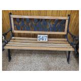 Wood & Wrought Iron Bench 32.5" T X 50" X 26.5"