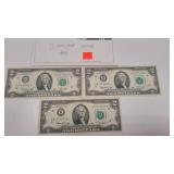 3 $2 Bills 1976 W/ Consecutive Serials