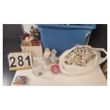 Blue Tote W/ Holiday Decor ~ Christmas Lights ~