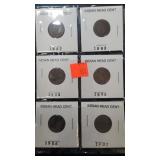 (6) Indian Head Cents 1882 - 1883 - 1896 -