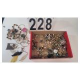 Flat Of Costume Jewelry W/ Feather Earrings