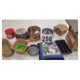 Grey Tote of Baskets ~ Tins ~ Baking Pan