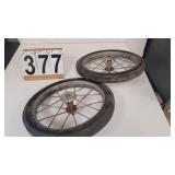 Pair Of Hard Rubber Spoked Wheels