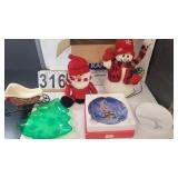 Box of Christmas Decor W/ 2005 Chritmas Plate ~