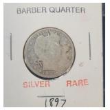 Barber Quarter Silver Rare 1897