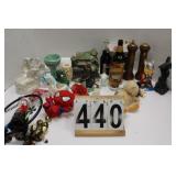 Grey Tote of Collectables w/ Elvis Pepsi Bottle ~