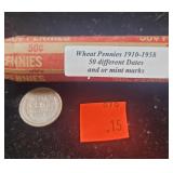 Wheat Cents 1910 - 1958 50 Different Dates And -