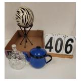 Flat W/ Blue Tea Pot - Candy Jar - Swirl Globe