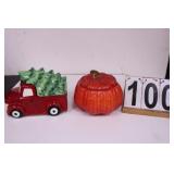 Truck w/ Christmas Tree Cookie Jar ~