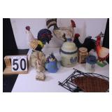 Box w/ Rooster Figures ~ Jar ~ Other Rooster Decor
