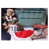 Green Tote Of Holiday Decor W/ Ginger Bread -