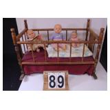 VTG Rocking Doll Bed w/ 3 Dolls