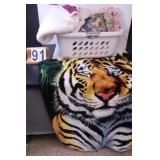 Basket w/ Fleece Throw Blankets w/ Tiger ~ Pillow
