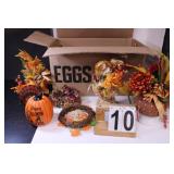 Box W/ Fall Decor W/ Resin Pumpkin - Floral
