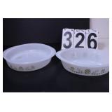 2 Glassbake Dishes Green Daisey Pattern