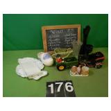 Menu Board and Assorted Flower Pots and Glassware