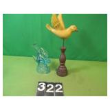 Blue Glass Bird & Wooden Bird
