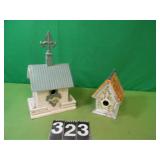 2 Bird House One ceramic One Wooden