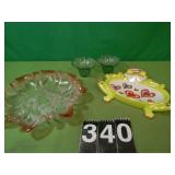 2 Green Candle Holders,Frog Plate