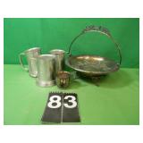 3 Mugs & Silver Plated Basket