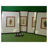 Set Of 4 Gurandot  Pictures (1 Glass Cracked)