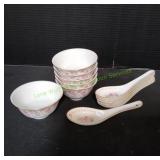 (6) Tatung Floral Rice Bowls w/ Spoons