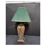 29" Floral Design Lamp w/ Green Shade