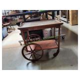 Vintage Wooden Serving Cart w/ Glass Top
