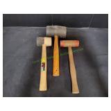 (2)Wood Handle Rubber Mallets w/(1)Plastic Mallet