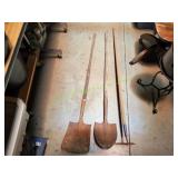 (2) Wood Handle Shovels & Wood Handle Garden Hoe