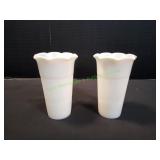 (2) Hazel Atlas Jane Ray Milk Glass Vases